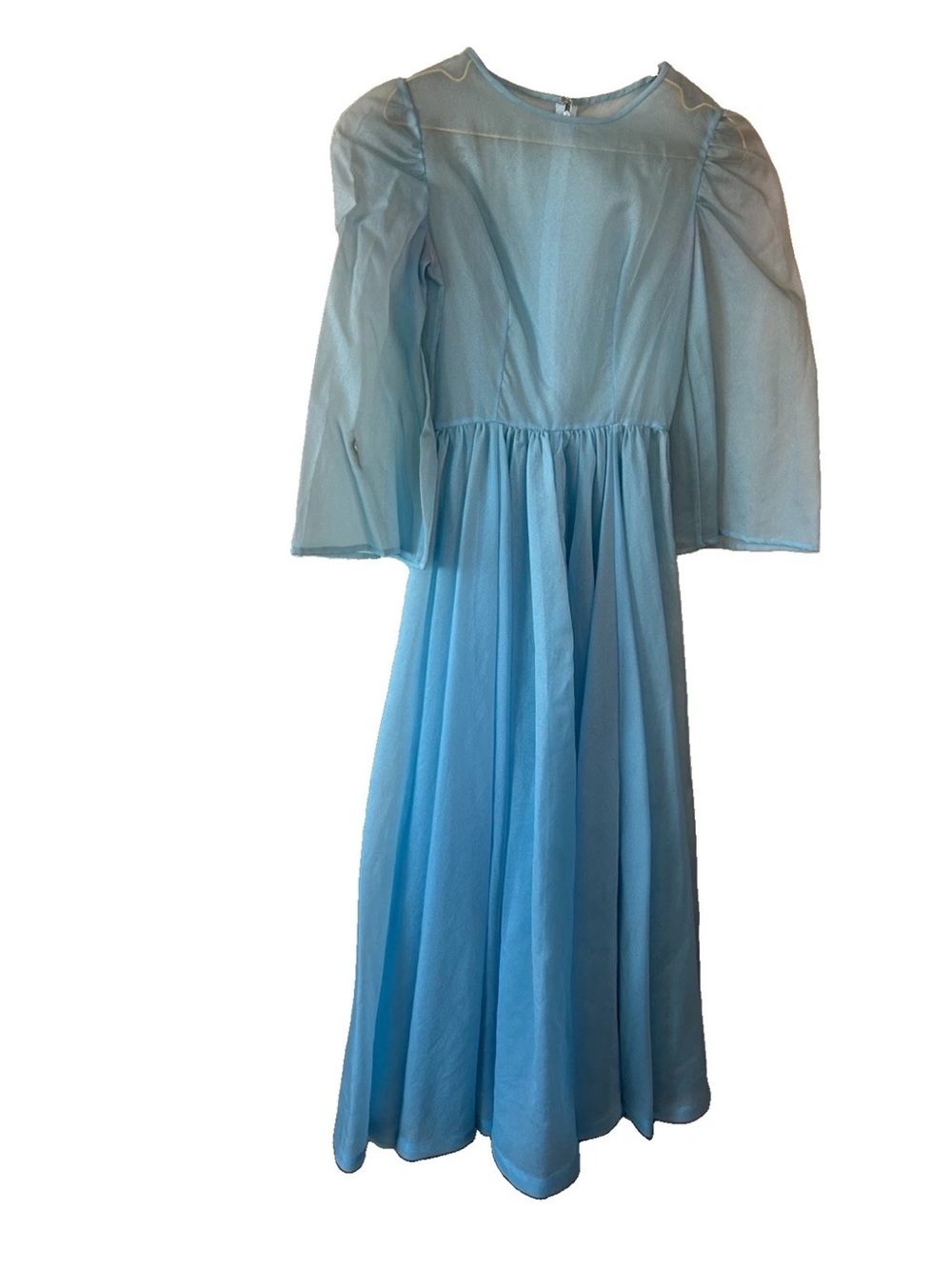 Vintage 70s Blue Sheer Maxi Dress Handmade Cinderella Prairie Cottagecore Small